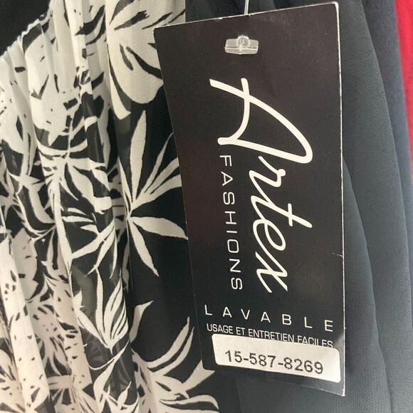 Artex  Fashions XL Black White Floral Midi Skirt Sheer Lined Tropical Vacation - Picture 4 of 4